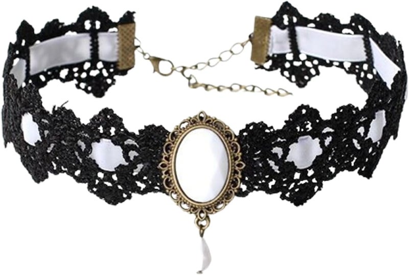 Gothic Lace Choker Necklace with Vintage Crystal Gems - Vampire Bat Design, Perfect for Halloween, Parties & Costumes